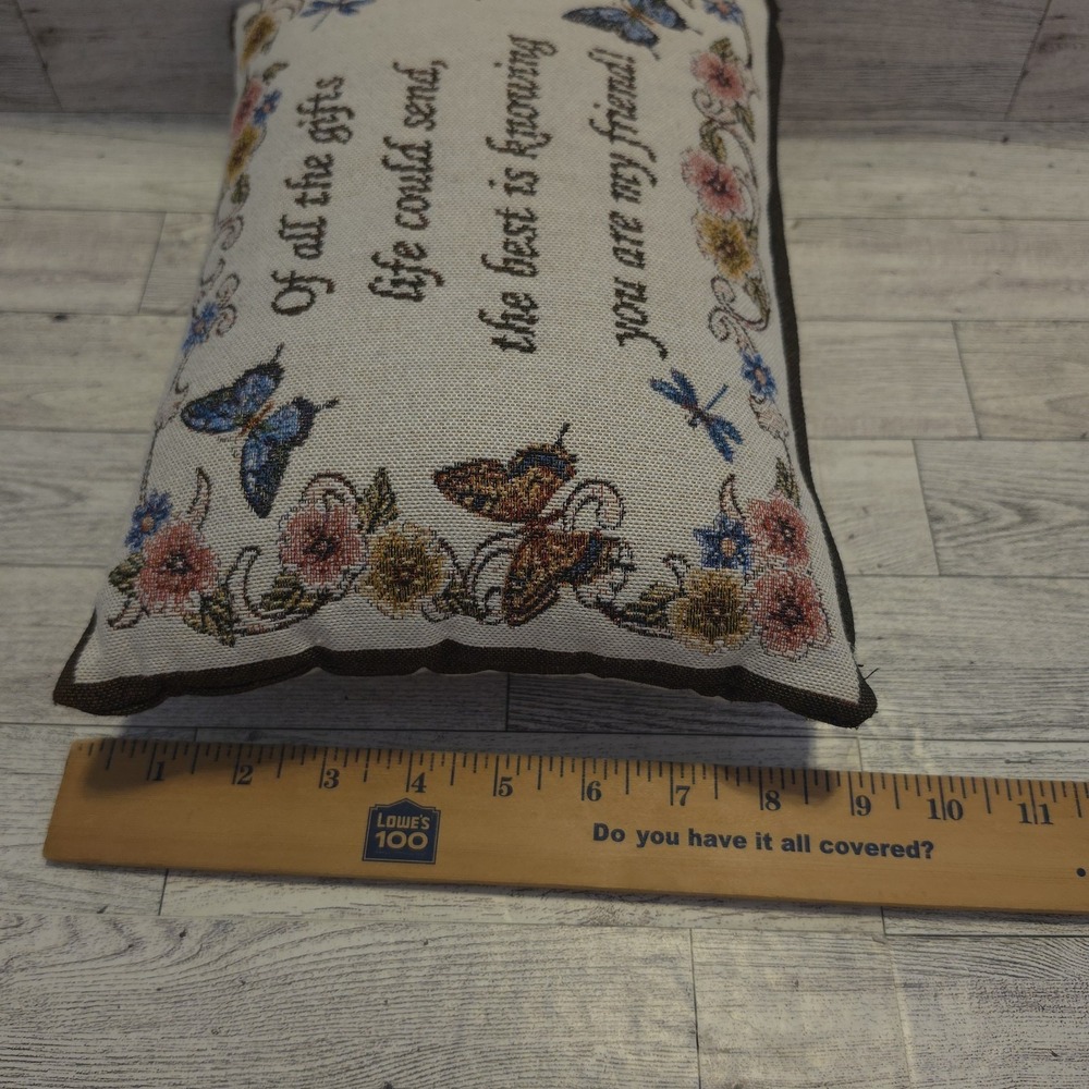 Collection Etc Friend Stitched Pillow Butterflies Flower Tan Brown Throw Pillow - Picture 6 of 7